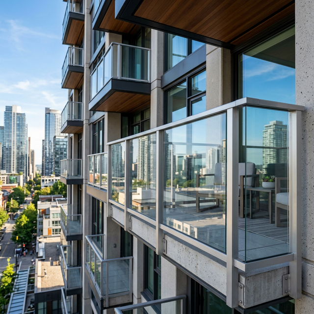 Glass and aluminium balcony railings